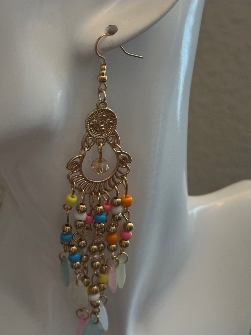 Fashion Jewelry Gold-Tone Multicolor Beaded Chandelier Earrings - Picture 2 of 6